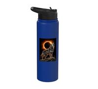 Wolf Howling at the Moon Total Solar Eclipse Alpha Mountain Stainless Steel Insulated Water Bottle