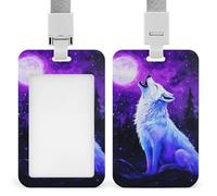 Wolf Howling at The Moon Trendy Badge Holder for Men Women Vertical Sliding Card Name Tag Holders with Lanyard