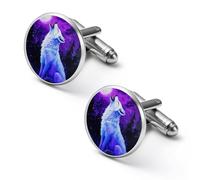 Wolf Howling at The Moon Trendy Shirt Cufflinks for Men Silver Cuff Links Dress Shirts Wedding Office