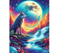 Wolf Howling at The Moon Under A Fiery Sky 1000 Pc DIY Jigsaw Puzzle Wildlife Plant Puzzles for Adults Teens Hard Challenging Team Building Stress Reducing Autumn Gift 1000 PCS