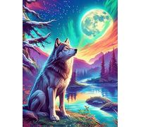 Wolf Howling at The Moon Under The Northern Lights 300 Piece Jigsaw Puzzle Pack Wildlife Pet Teens Beginners Cognitive Development Puzzle Fans Group Play Anniversary Recycled Cardboard 300 PCS