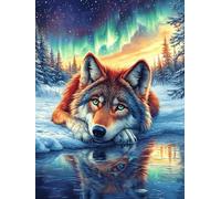 Wolf Howling at The Moon Under The Northern Lights 500 Pieces Premium Jigsaw Puzzle Wildlife Pet Adult Jigsaws Educational Challenge Mental Exercise Winter Gift Precision Cu
