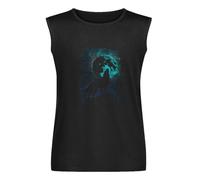 Wolf Howling at The Moon - Werewolf Wolves Halloween Men's Vests Tank Tops O-Neck 100% Cotton Undershirts Unisex Sleeveless T-Shirt XXXL Black