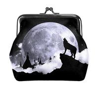 Wolf Howling at The Moon Women’s PU Leather Coin Wallets Girls Mini Buckle Coin Purse Pouch