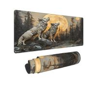 Wolf Howling at The Moon XXL Gaming Mouse Pad 31.5 X 12 in, Extended Large Desk Mat for Keyboard and Mouse, Non-Slip Rubber Base, Waterproof Stitched Edges Mousepad for Computer, Office & Gaming