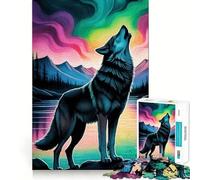 Wolf Howling Aurora Borealis Jigsaw 1000 Pieces for Adults Memory Fun Game Expert Cutting Craftsmanship Relaxing Indoor Group Activity (38x26cm)
