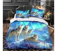 Wolf Howling Comforter Cover 3D Design Printed All Season 3 Piece Bedding Set Zipper Night Sky Quilt Cover Ultra Soft Breathable for Kids Teens Adults Women Youth Teenagers Single（135x200cm）