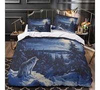 Wolf Howling Comforter Cover 3D Design Printed Premium 3 Pcs Bedding Set Zipper Night Forest Scene Quilt Cover Super Soft Durable for Kids Girls Boys Adults Women Teens Super king（260x220cm）