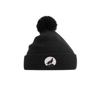 Wolf Howling Design Bobble Hat | Winter Warm Hat for Adults | Embroidered Animal Theme Wildlife Ski Cap Navy