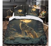 Wolf Howling Duvet Cover 3D Design Printed Machine Washable 3 Pieces Bedding Set Zipper Night Forest Scene Comforter Cover Hotel Quality Washable for Adults Kids Women Teens Youth Double（200x200cm）