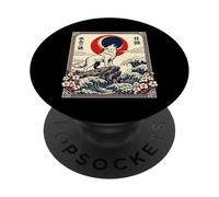 Wolf Howling Eclipse Waves Sakura Japanese Art PopSockets Adhesive PopGrip
