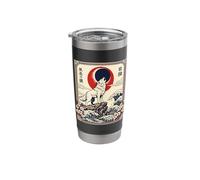 Wolf Howling Eclipse Waves Sakura Japanese Art Stainless Steel Insulated Tumbler
