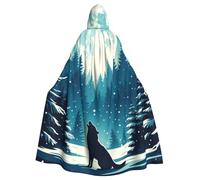 Wolf-Howling-Forest Adult Witch Hooded Cape, Halloween Costume Hooded Cloak
