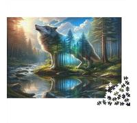 Wolf Howling Forest Colourful Two Wolves in Forest 1000 Pieces Adult Jigsaws Birthday Fun Activity for Rainy Days 38x26cm/1000pcs