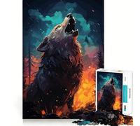 Wolf Howling Forest Fire 1000 Piece Jigsaws for Adults Think Training Play Tight Lock No Loose Pieces Unique Gift for Stress Relief (50x75cm)