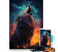 Wolf Howling Forest Fire Jigsaw Puzzle 1000 Piece Mental Fun Game No Gap Tight Fitting Design for Family Gatherings (38x52cm)