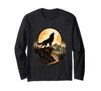 Wolf Howling Illustration Sunset Graphic Nature Wildlife Long Sleeve T-Shirt
