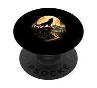 Wolf Howling Illustration Sunset Graphic Nature Wildlife PopSockets Adhesive PopGrip