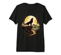 Wolf Howling Illustration Sunset Graphic Nature Wildlife Premium T-Shirt