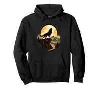 Wolf Howling Illustration Sunset Graphic Nature Wildlife Pullover Hoodie