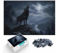 Wolf Howling in a Dark Forest Dark Aesthetic Jigsaw Puzzle, 1000 Piece | For winter weekends, this adult jigsaw puzzle with 1000 pieces turns winter leisure into a focused activity.