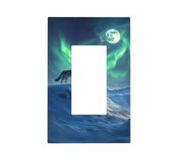 Wolf Howling Into The Night Mysterious Light Switch Wall Plate Faceplate Cover Single Rocker 1 Gang Decorator Outlet Receptacle Covers for Home Kitchen Room Bathroom Decor