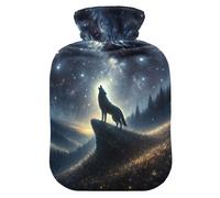 Wolf Howling Lightning Sky Hot Water Bottle with Soft Cover Feet and Bed Warmer Warm Water Heat Bottles for Menstrual Cramps Pain Relief, 1 Liters