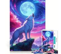 Wolf Howling Moon 1000 Piece Teenager Puzzles Cognitive Train Game Zero Gap Compact Fun for Family Game Time (50x75cm)