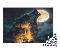 Wolf Howling Moon 1000 Piece Wolf Silhouette with Forest Jigsaw Puzzle For Adults Thick Card Board Decompression Difficult Game Gifts Great Gift Idea 38x26cm/1000pcs
