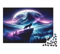 Wolf Howling Moon 1000 Pieces Jigsaw Puzzle for Adults & Teens, Cardboard, White Wolf Woman, Fun Brain Teaser, Develops Fine Motor Skills, Ideal Home Decor Wall Art 38x26cm/1000pcs