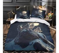 Wolf howling moon 3D Pattern Quilt Cover 3-Piece Ultra-Soft Microfibre Anti-Fade Night wildlife scene Duvet Insert Cover 2 Pillowcases Zip Closure Fade-Resistant Adults Couples Super king（260x220cm）