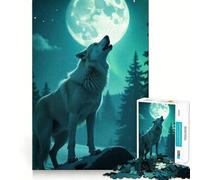Wolf Howling Moon Jigsaw Puzzle 1000 Logic Thinking Play Expert Cutting Craftsmanship Quiet Time Mind Exercise at Home (38x52cm)