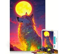 Wolf Howling Moon Jigsaw Puzzles1000 Pieces Brain Recall Game Premium Laser Cut Quality Absorbing Activity for Quiet Nights (38x26cm)