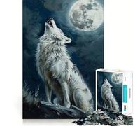 Wolf Howling Moon Night 1000 Piece Jigsaws for Adults Mind Train Fun Precision Cut Smooth Edges Absorbing Activity for Quiet Nights (50x75cm)