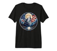 Wolf Howling Moon Night Starry USA Flag Patriotic 4th July Premium T-Shirt