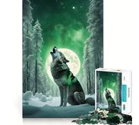 Wolf Howling Moonlight Jigsaw Puzzle 1000 Piece Mind Train Fun Burr Free Clean Cut Pieces Absorbing Activity for Quiet Nights (50x75cm)
