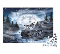 Wolf Howling-Night Forest Fantasy 1000 Piece Jigsaw Puzzles for Adults Featuring Artistic Design Centenary Jigsaws Moon Wolf As Dementia Friendly Activities for Concentration Games 52x38cm/1000pcs