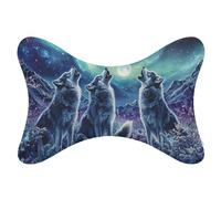 Wolf Howling Northern Lights 2 Pcs Car Neck Pillow with Elastic Strap Breathable Head Support Soft Memory Foam Headrest Cushions