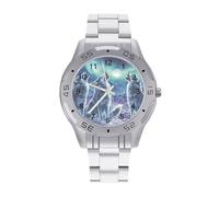Wolf Howling Northern Lights Business Stainless Watch Fashion Designer Wristwatch Easy Reader Analog Watches Gifts for Men