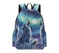 Wolf Howling Northern Lights Casual Travel Daypack with Side Pocket Lightweight Laptop Backpack 16.5 Inch Business Work Bag