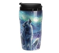 Wolf Howling Northern Lights Portable Coffee Cups Insulated Mug Water Tumbler with Lid Sealed for Hot Cold Drinks 250ml