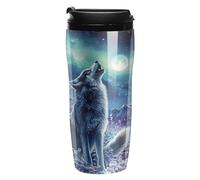 Wolf Howling Northern Lights Portable Coffee Cups Insulated Mug Water Tumbler with Lid Sealed for Hot Cold Drinks 350ml