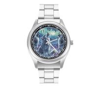 Wolf Howling Northern Lights Simple Stainless Watch Fashion Designer Wristwatch Easy Reader Analog Watches Gifts for Men