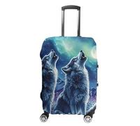 Wolf Howling Northern Lights Travel Luggage Case Cover Washable Suitcase Protector Funny Protective Baggage Fits 19-32 Inch