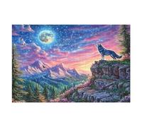 Wolf Howling on Rock with Sunset Mountains 1000 Pieces Premium Jigsaw Puzzle Adult Jigsaws Educational Challenge Mental Exercise Wall Art Winter Thick Cardboard 1000 PCS