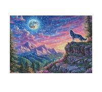Wolf Howling on Rock with Sunset Mountains 300 Pieces Jigsaw Puzzles For Men Educational Decompression Adults Anxiety Memory Care Mothers Valentines Premium Cardboard 300 PCS