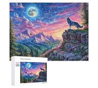 Wolf Howling on Rock with Sunset Mountains 500 Piece Jigsaw Puzzle for Teens 14+ Indoor Skill Practice Logical Development Gift for Education 500 PCS