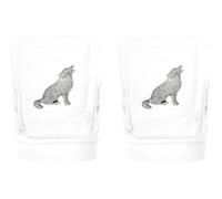 Wolf Howling Pair of Crystal Tumblers WT Whiskey Glasses Boxxed Gift 399