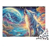 Wolf Howling Puzzle 1000Pc Giant Moon Nebula Jigsaw Puzzles Challenging Game Colourful, Brainteasing 100% Recycled Cardboard for Adults & Ages 14+ 52x38cm/1000pcs