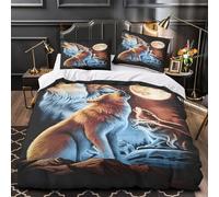 Wolf Howling Quilt Cover 3D Design Printed Luxurious 3 Pcs Bedding Set Zipper Night Forest Comforter Cover Super Soft Anti-allergic for Kids Adults Women Teens Youth Girls Single（140x200cm）